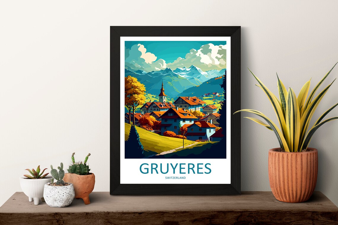 Gruyeres Switzerland Autumn Alpine Village Church Mountain Poster - Image 3
