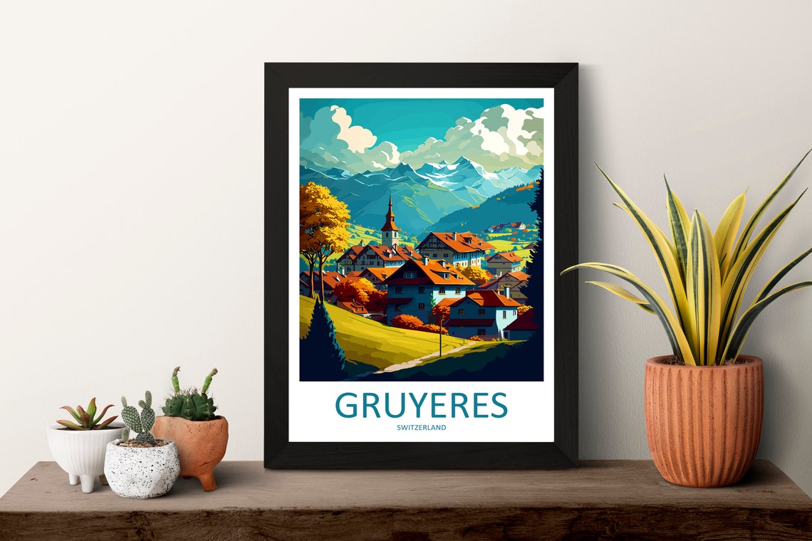 Gruyeres Travel Print Wall Art Gruyeres Wall Hanging Home Dcor Gruyeres Gift Art Lovers Switzerland Art Lover Gift Gruyeres Travel Art - Image 3