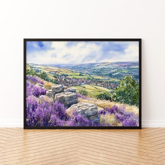 Ilkley England Watercolor Travel Poster, Yorkshire Dales