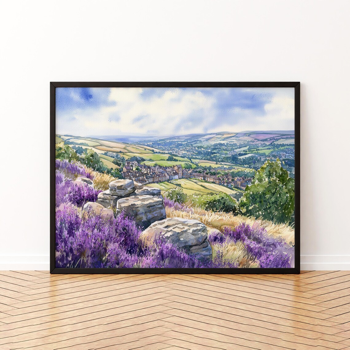 Ilkley England Watercolor Travel Poster, Yorkshire Dales