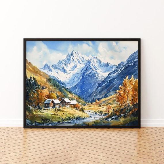 Saas Fee Watercolor Poster, Switzerland Travel Poster