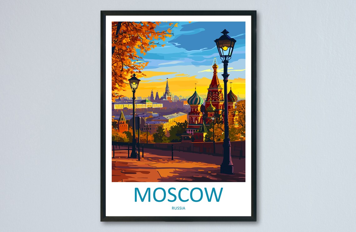 Moscow Russia St Basils Cathedral Golden Sunset Travel Poster
