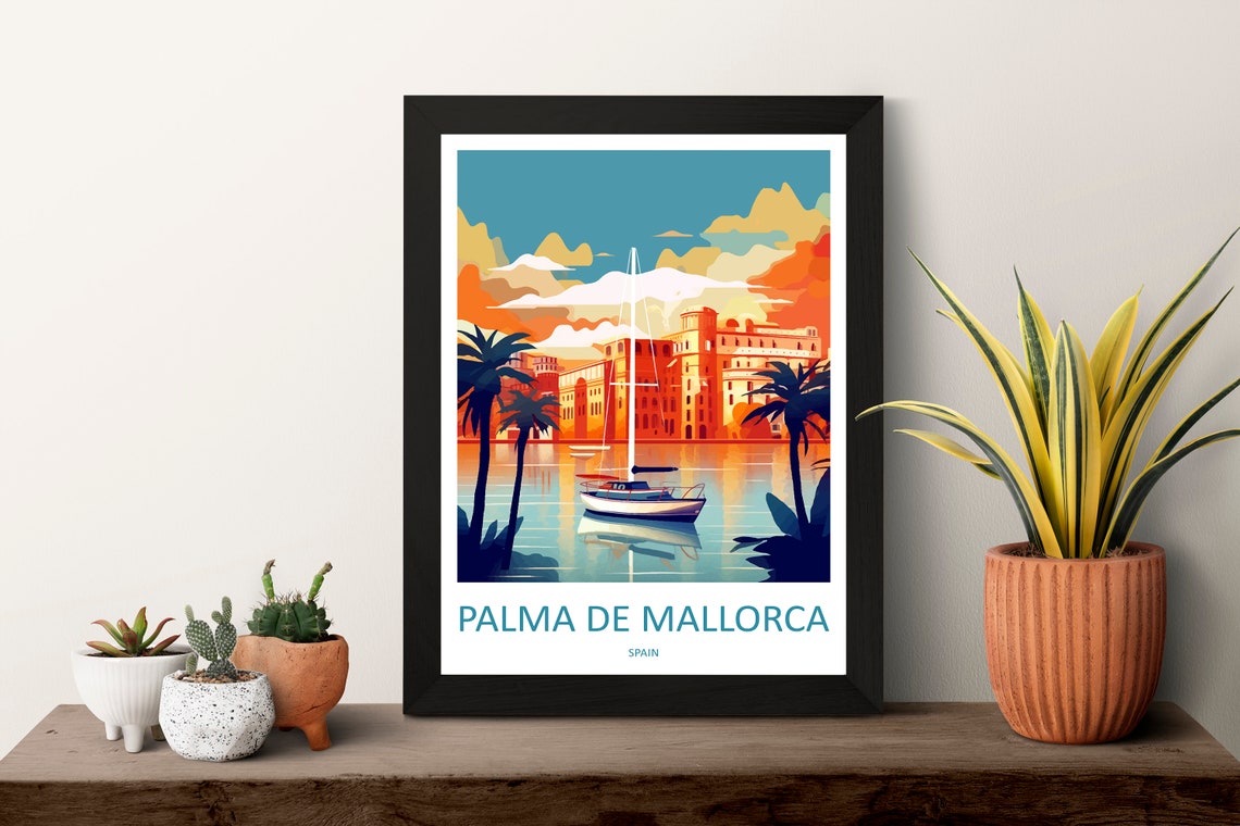 Palma De Mallorca Spain Sailboat At Sunset Harbor View Poster - Image 3