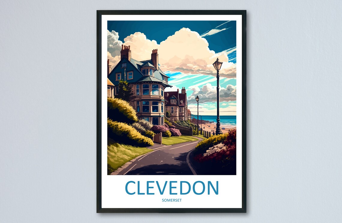 Clevedon Somerset Coastal Victorian Seaside Houses Travel Poster