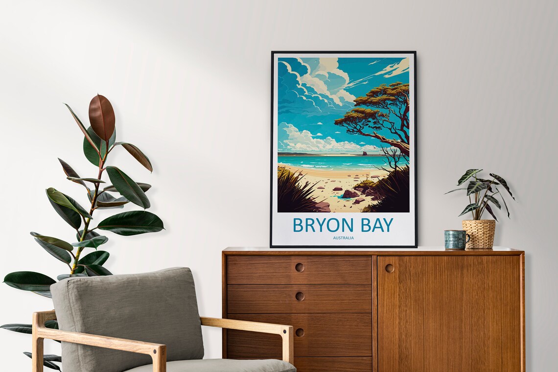 Bryon Bay Australia Coastal Beach Leaning Tree View Travel Poster - Image 2