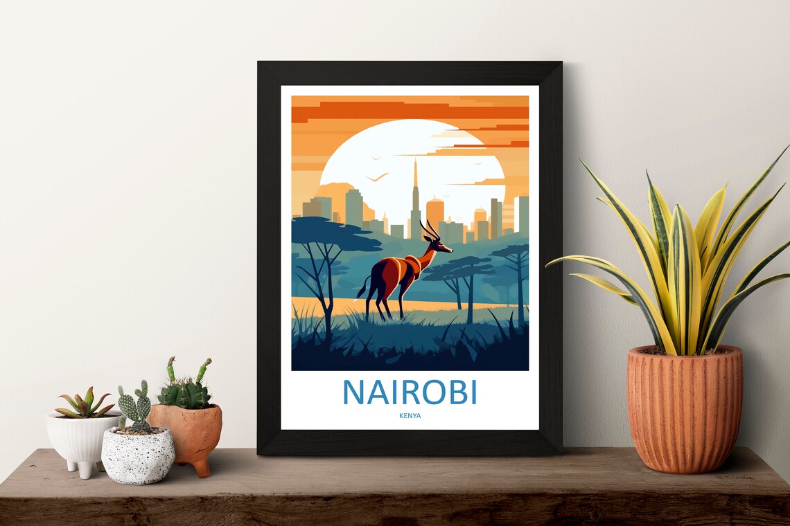 Nairobi Kenya Golden Sunset Skyline Antelope Safari Travel Poster - Image 3