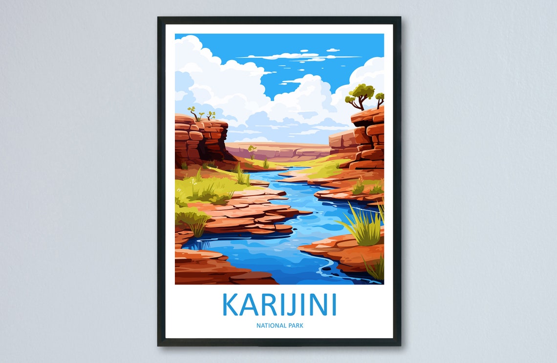 Karijini National Park Red Rock Gorge River Scene Travel Poster