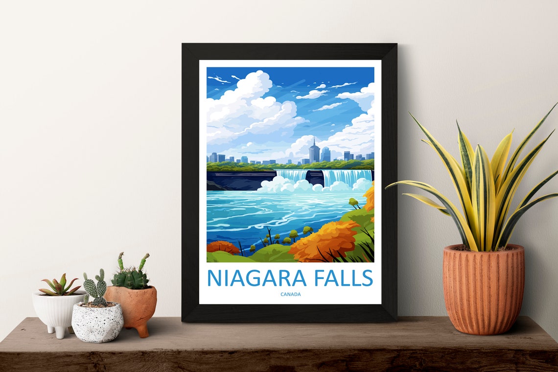 Niagara Falls Canada Autumn Falls with City Skyline View Poster - Image 3