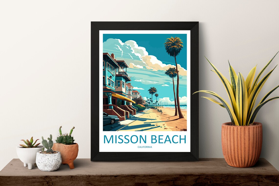 Mission Beach Travel Poster, California Wall Art - Image 3