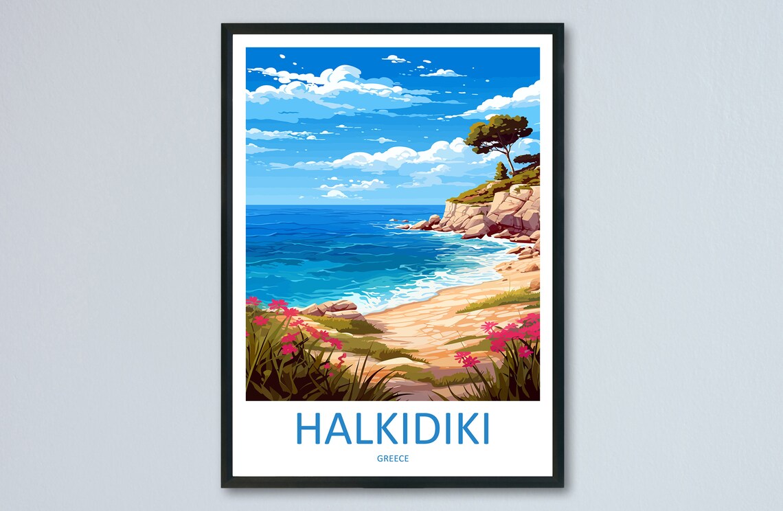 Halkidiki Greece Beach Cove Wildflowers Headland View Poster
