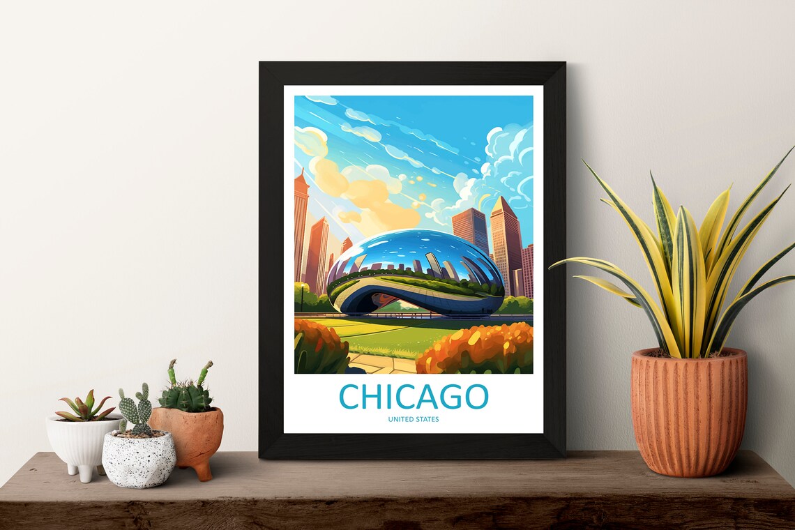 Chicago Cloud Gate Sculpture In Millennium Park USA Travel Poster - Image 3