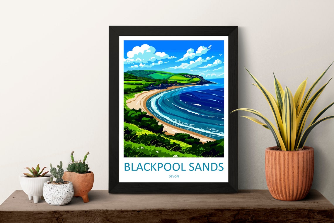 Vintage Blackpool Sands Devon Beach Curved Bay Seaside Travel Poster - Image 3