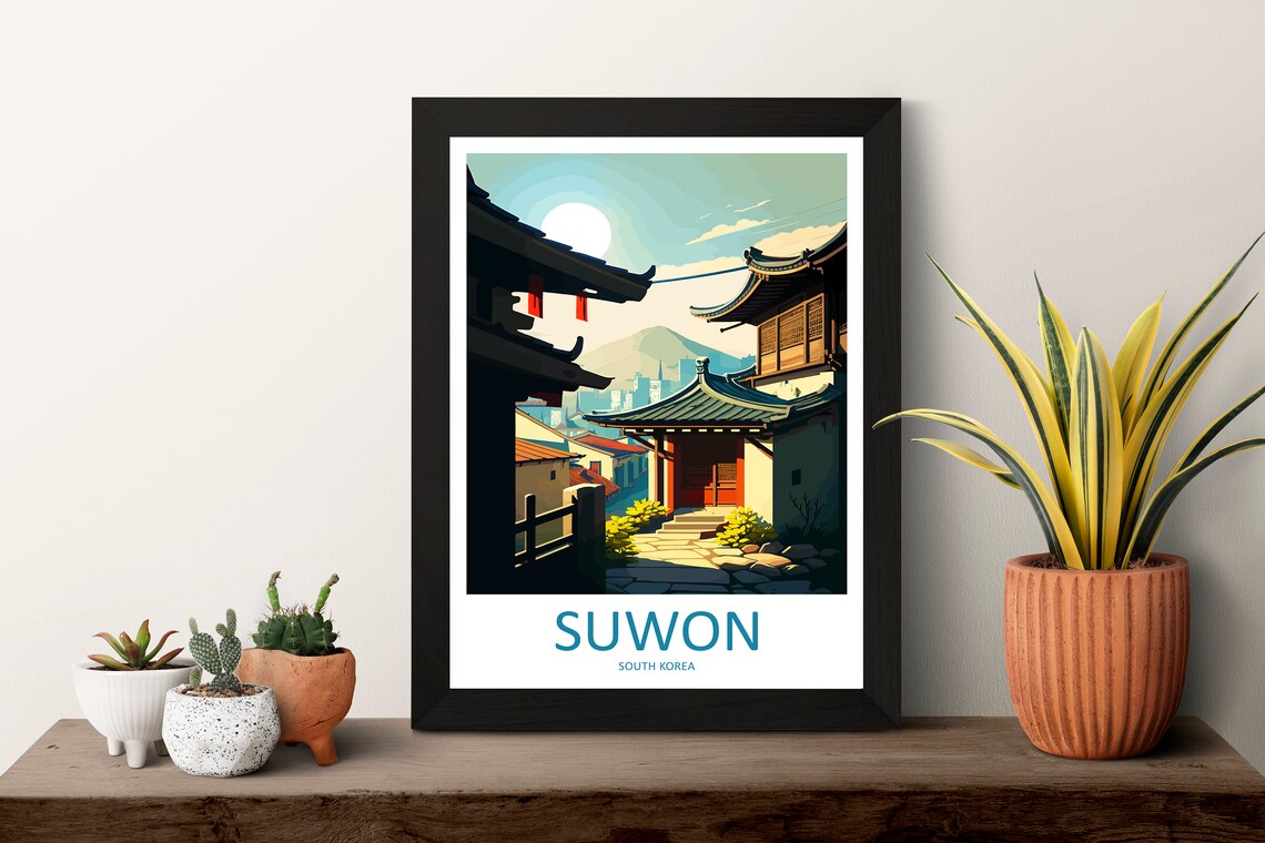 Suwon South Korea Traditional Street Sunrise Scene Travel Poster - Image 3
