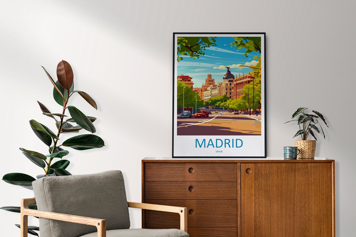 Madrid Broad Avenue Classic Cars Metropolis Dome Golden Hour Poster - Image 2