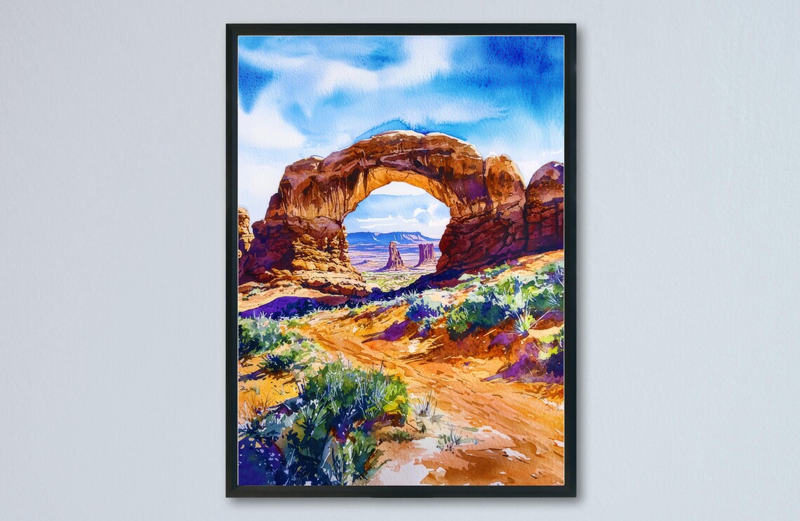 Arches National Park Sandstone Arch Watercolor Utah Desert Poster