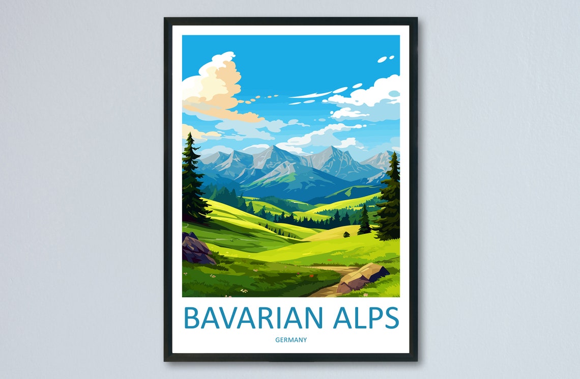Bavarian Alps Green Mountain Meadows Germany Scenic Travel Poster