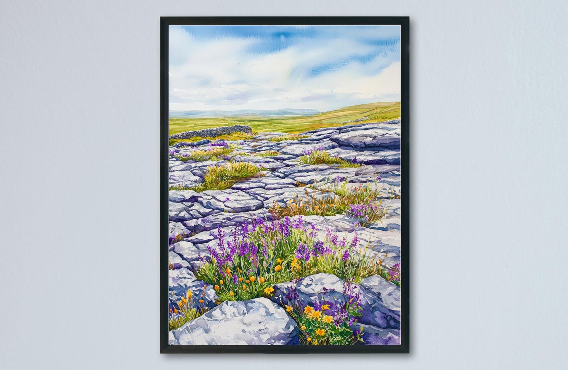 The Burren Watercolor Travel Poster, Ireland