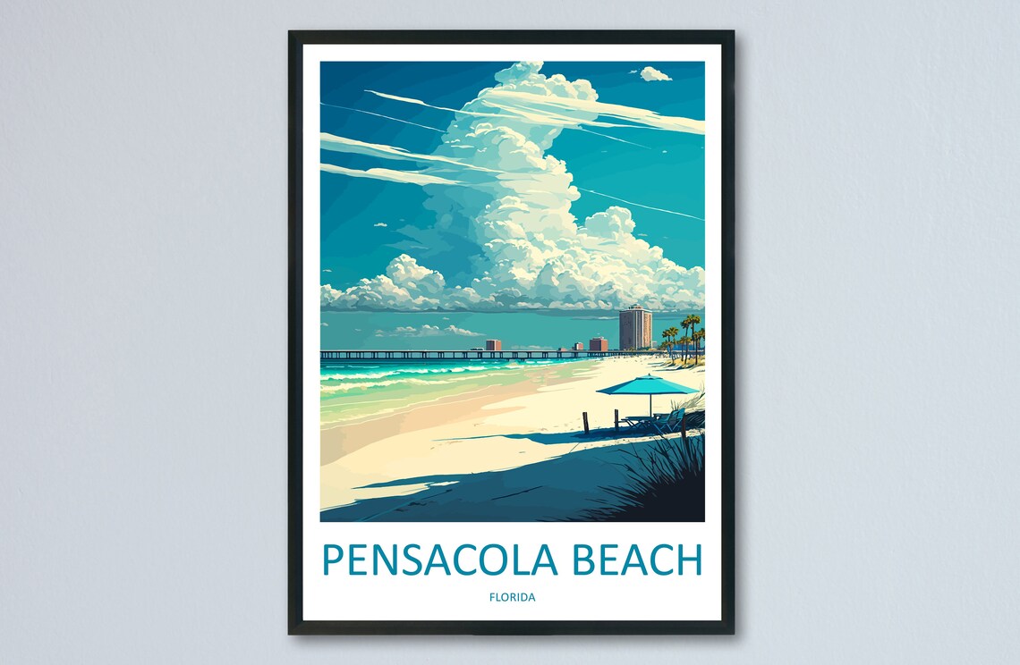Pensacola Beach Travel Poster, Florida Wall Decor