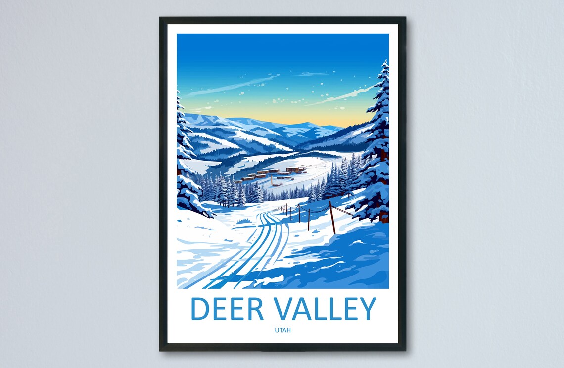 Deer Valley Utah Snowy Ski Slopes Winter Vintage Travel Poster