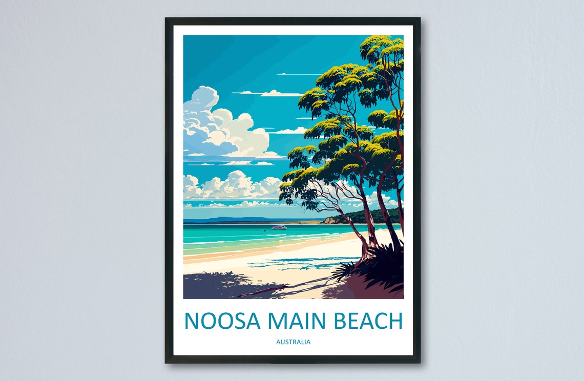 Noosa Main Beach Australia Tropical Surf Coast Travel Poster