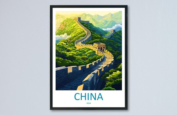 Great Wall Of China Winding Over Green Mountains Asia Travel Poster