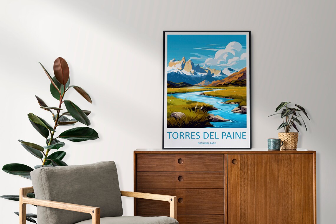 Torres Del Paine Travel Poster, Mountain Landscape - Image 2