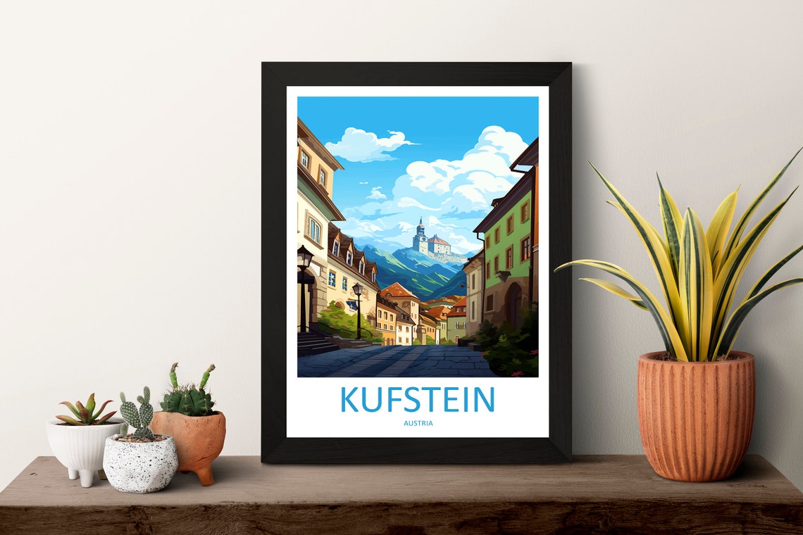 Kufstein Austria Cobblestone Old Town Hilltop Fortress Poster - Image 3