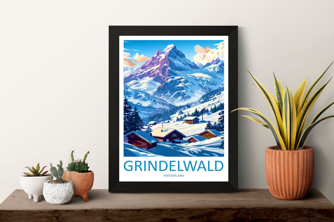 Grindelwald Switzerland Alpine Village Snowy Winter Travel Poster - Image 3