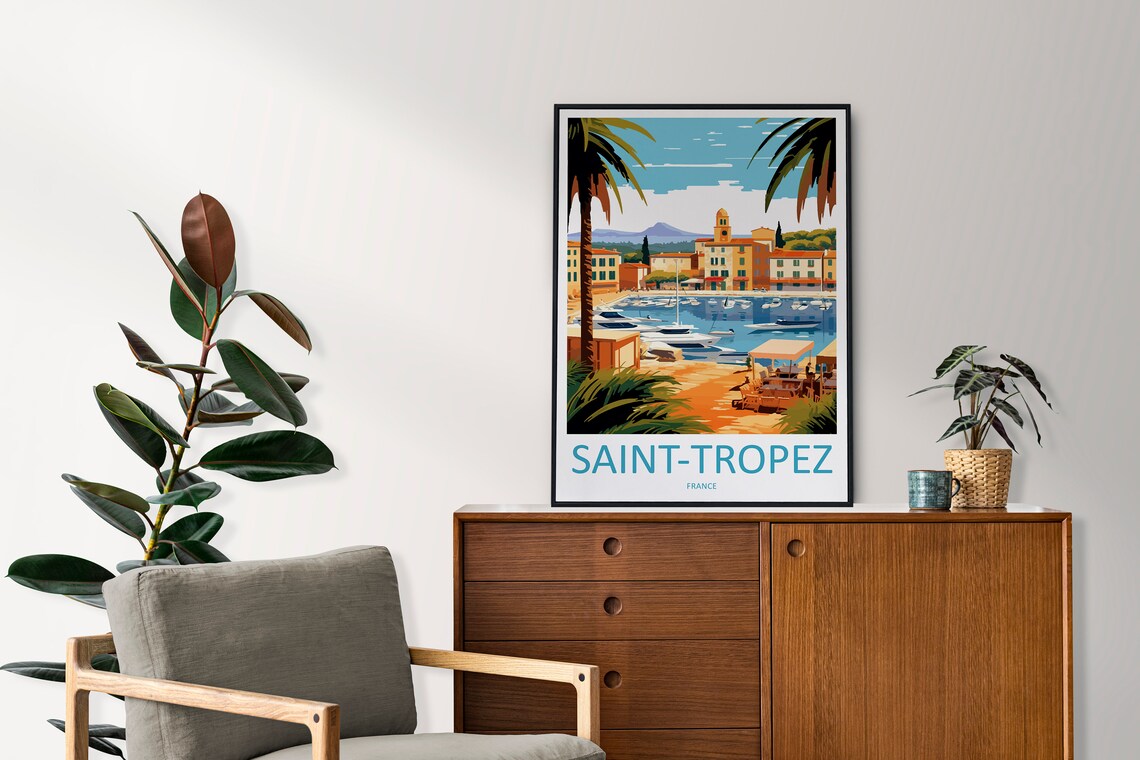Saint Tropez French Riviera Harbor Sailboats Retro Travel Poster - Image 2