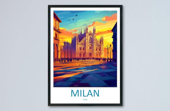 Milan Duomo Cathedral Sunset Golden Sky Historic Italian City Poster