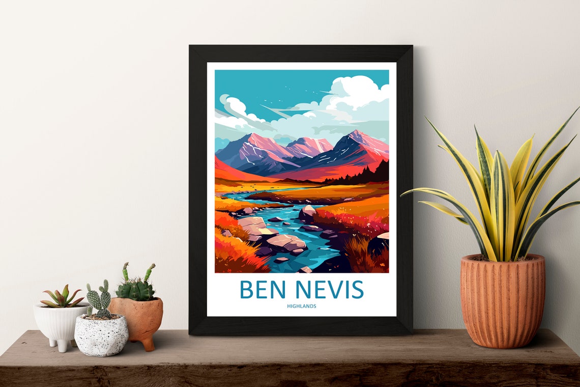 Ben Nevis Scottish Highlands Autumn River Valley Landscape Poster - Image 3