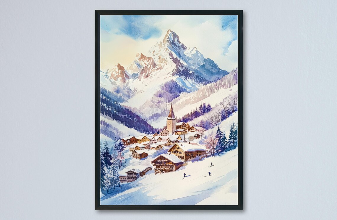 St Anton Alpine Ski Resort Snowy Village Skiers Mountain Poster