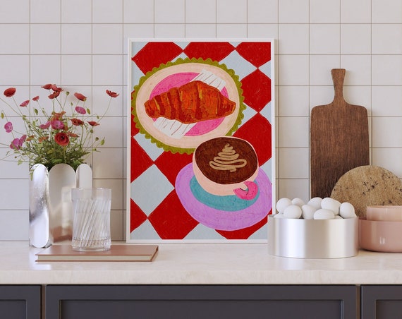 Italian Breakfast Art Print Coffee And Croissant Painting