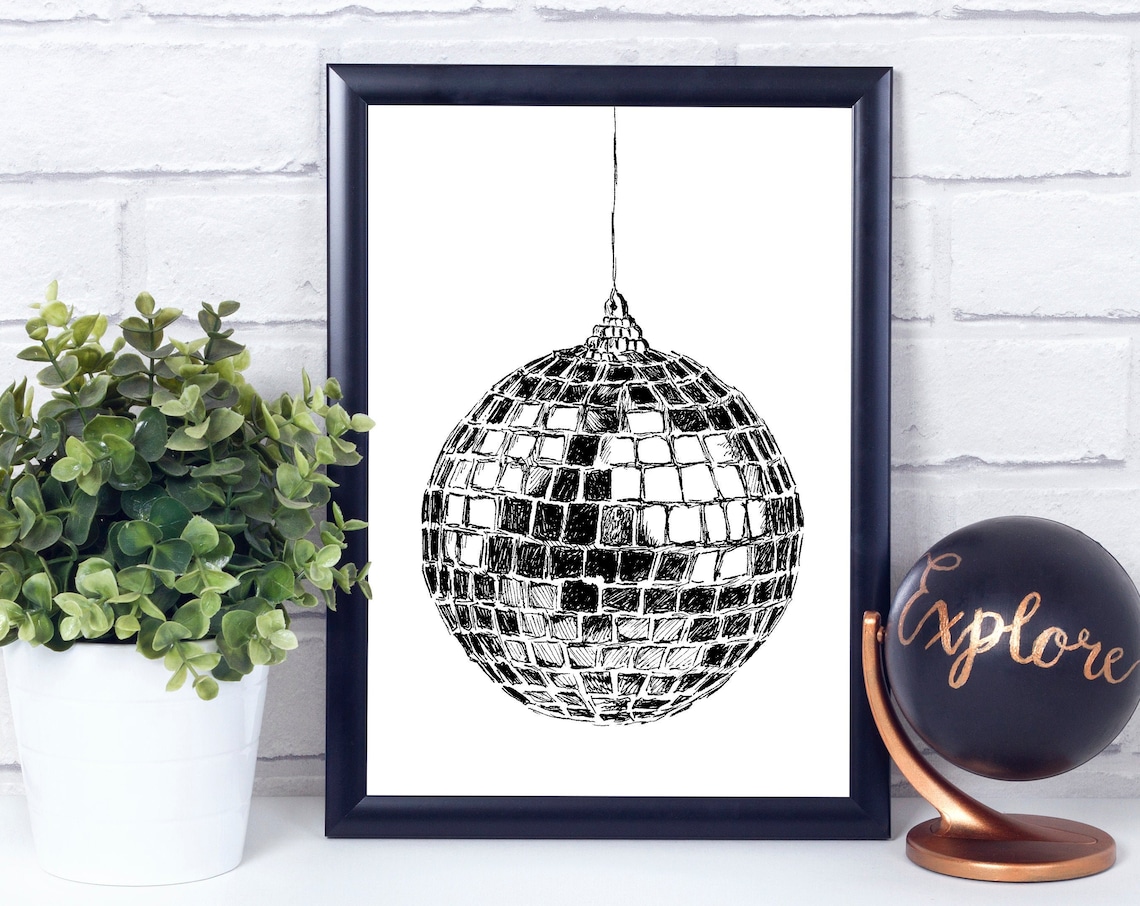 Mirror Ball Disco Ball Poster Print, Dorm Room Decor