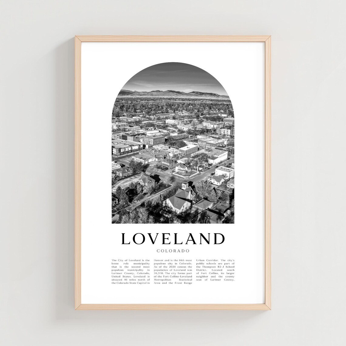 Loveland Colorado Aerial Downtown Monochrome Photo Sweeping Poster