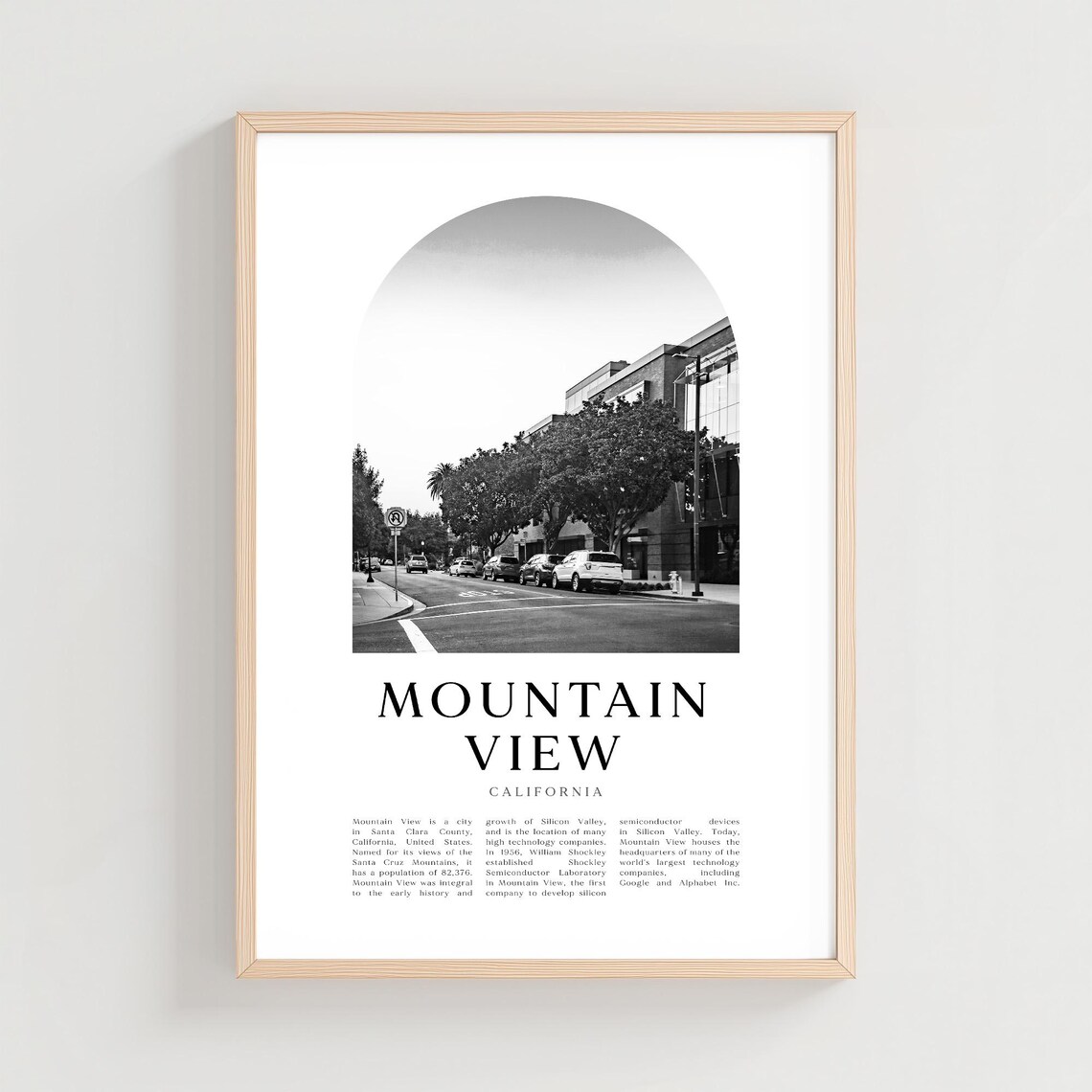 Mountain View California Black and White Downtown Street Photo Poster