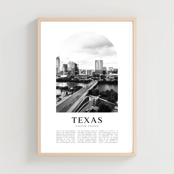 Texas Austin City Skyline River Bridge Black White Photo Poster