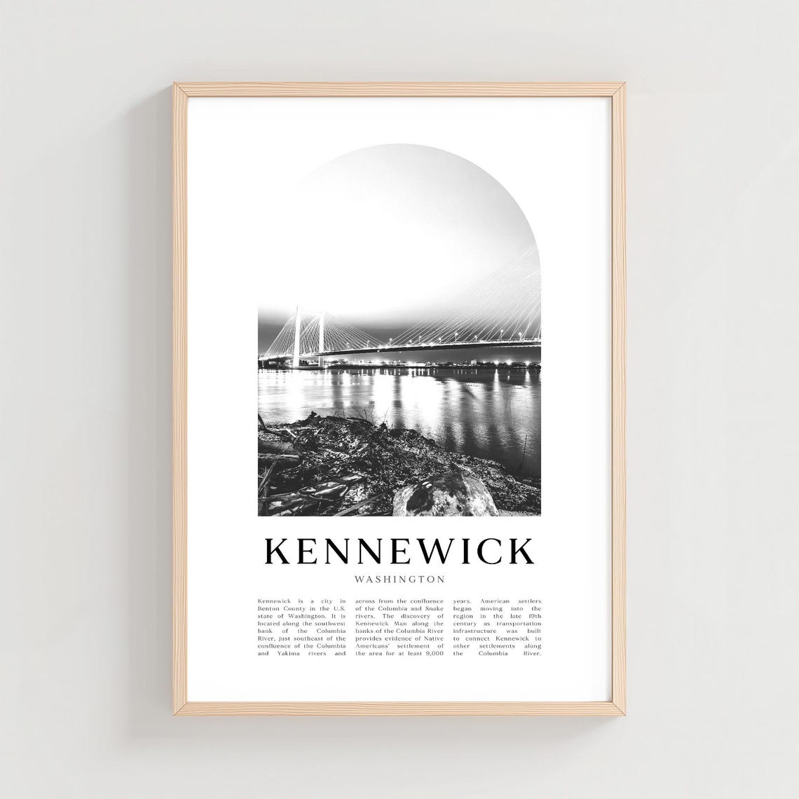 Kennewick Washington Cable-Stayed Bridge Night Photo Art Poster