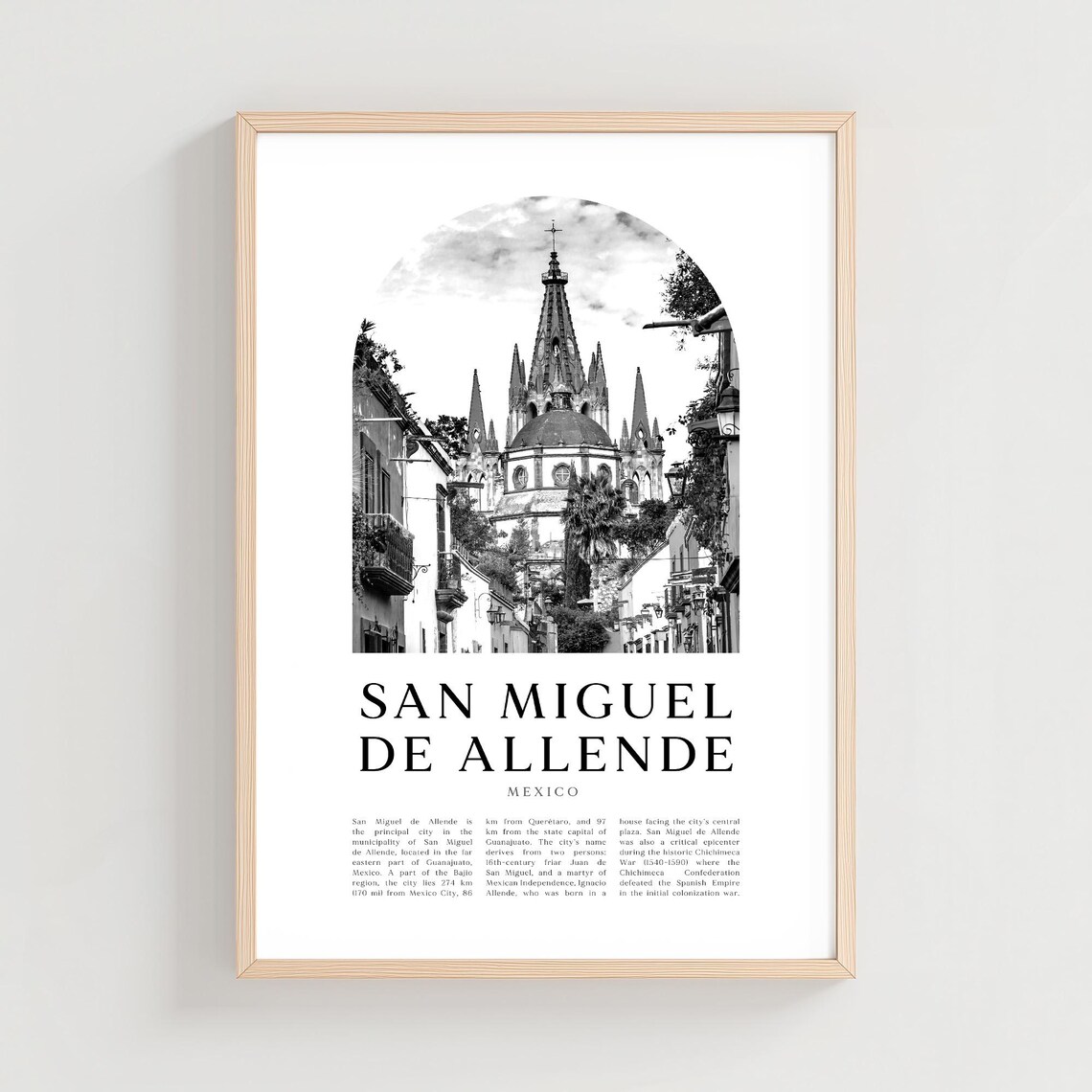 San Miguel de Allende Mexico Church Black and White Arch Photo Poster