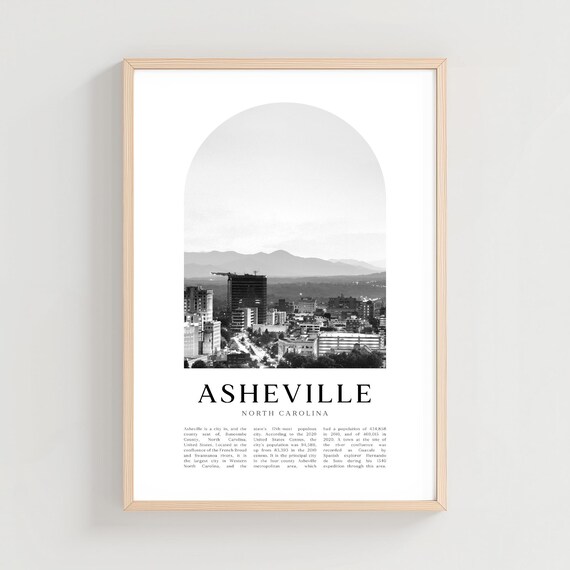 Asheville North Carolina Downtown Skyline Black and White Poster
