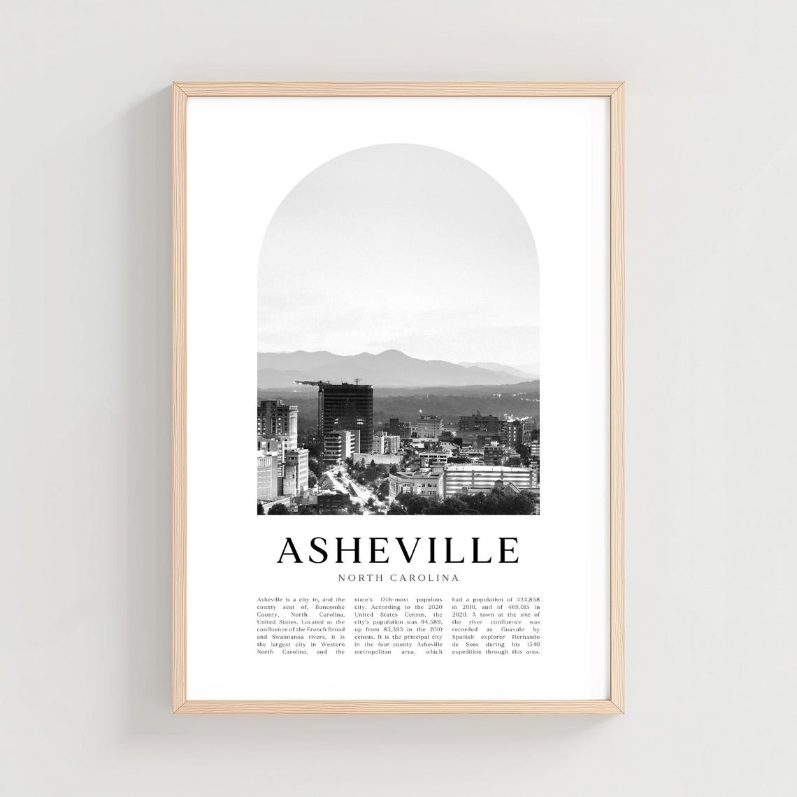 Asheville North Carolina Downtown Skyline Black and White Poster