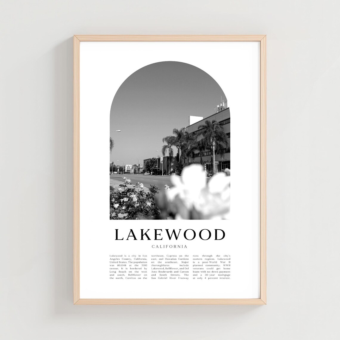 Lakewood California Palm Tree Street Black White Travel Poster