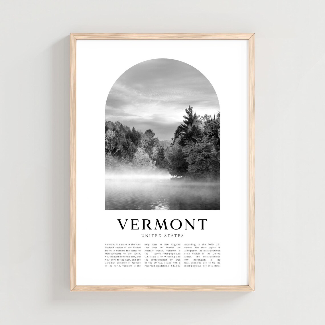 Vermont United States Misty Lake Forest Sunrise Black White Photo Poster