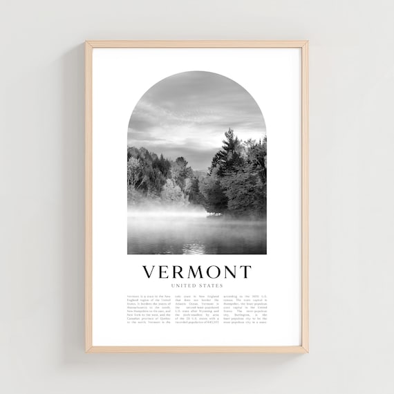 Vermont United States Misty Lake Forest Sunrise Black White Photo Poster
