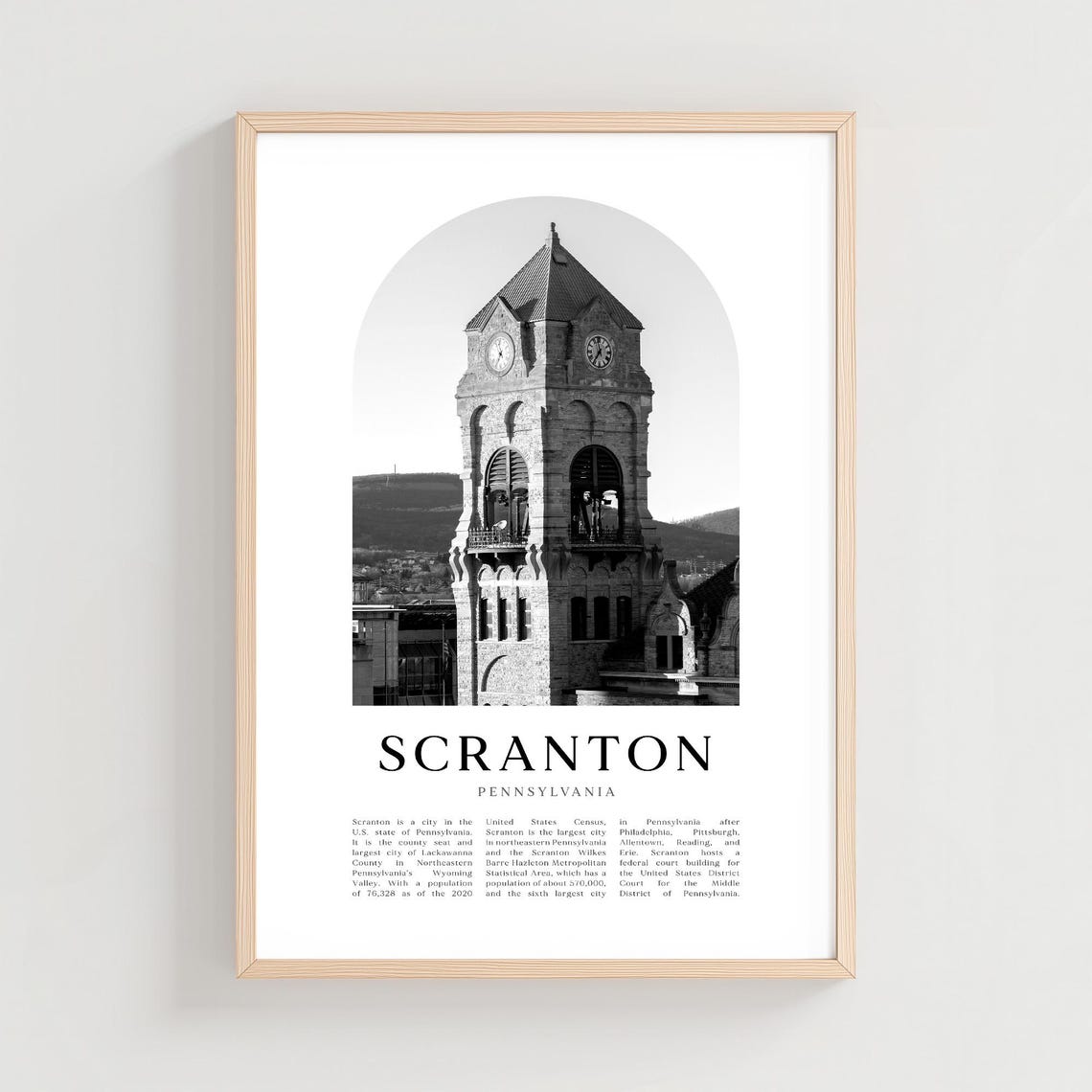 Scranton Pennsylvania Historic Clock Tower Black White Photo Poster