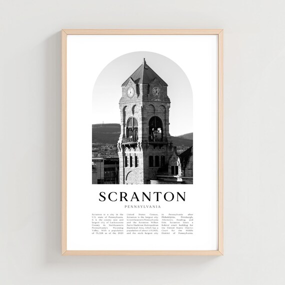 Scranton Pennsylvania Historic Clock Tower Black White Photo Poster