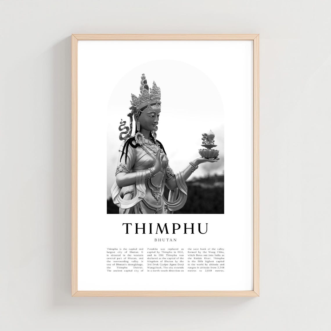 Thimphu Bhutan Buddha Statue Serene Black White Photography Print