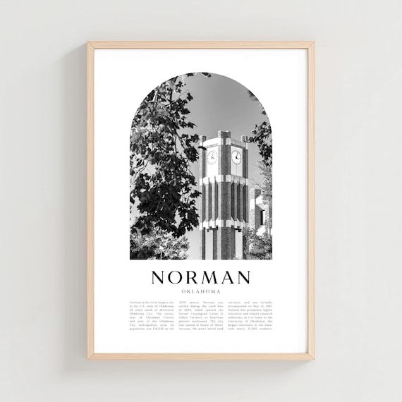 Norman Oklahoma University Clock Tower Black and White Travel Poster
