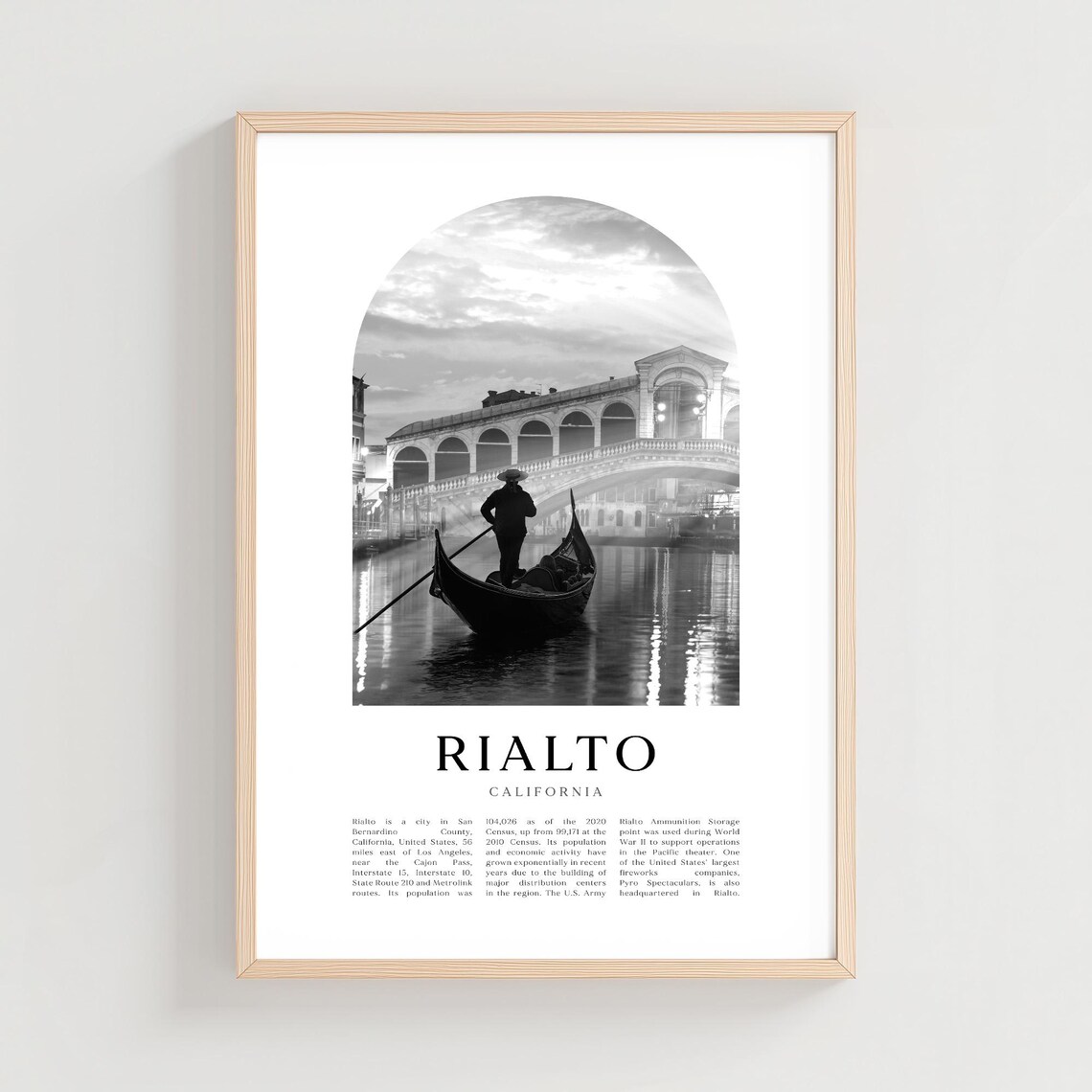 Venice Rialto Bridge Gondola Canal Black and White Photo Poster