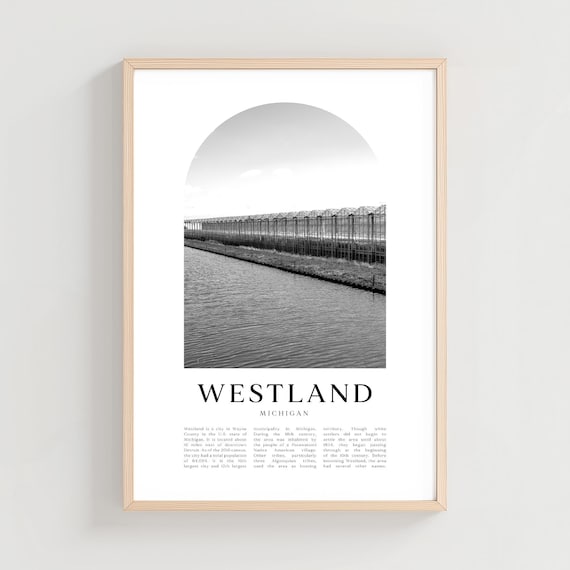 Westland Michigan Canal and Greenhouses Black and White Photo Poster
